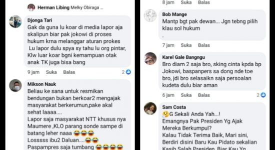 Tangkapan layar komentar para warganet (Sumber : Facebook)