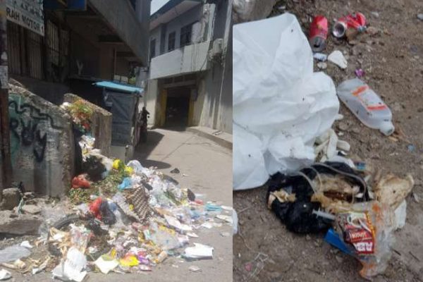 Sampah sisa medis yang dibuang ke TPS Jalan Sudirman, berserakan setelah pembungkusnya terbuka. (foto : andi/kupangterkini.com)