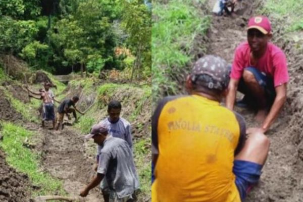 Kelompok Tani Serangkai Bersaudara saat pengerjaan saluran irigasi di desa Tanah Putih. (foto: istimewa)