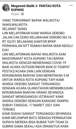 Tangkapan layar surat terbuka warga kepada walikota Kupang