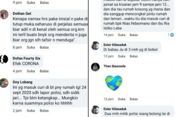 Tangkapan layar komentar warganet atas kasus pembobolan rumah warga Bokong
