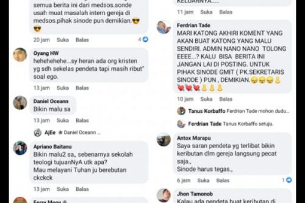 Tangkapan layar facebook komentar warganet soal kisruh pendeta di Jemaat Lanud El Tari, Penfui