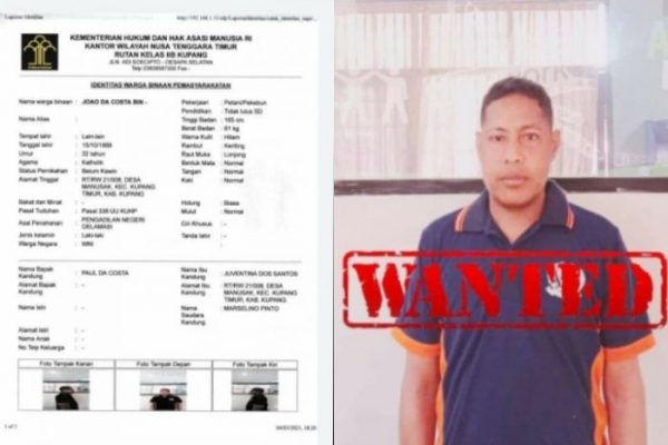 Joao da Costa, napi yang melarikan diri dan diskripsinya. (ist)