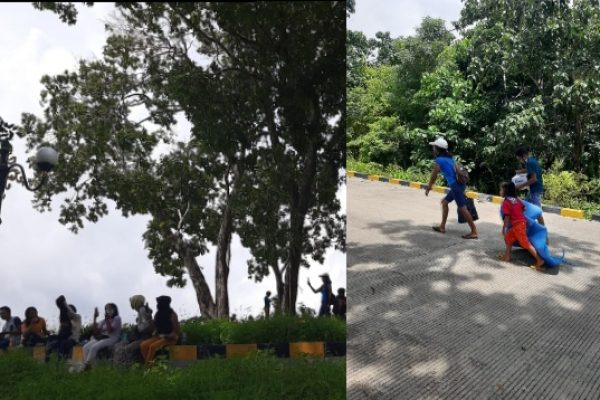 Warga yang mendatangi Bendungan Raknamo pada siang hari, memanfaatkan pohon untuk berteduh dari sengatan Mentari. Dan warga yang datang bersama keluarga (foto : yandri/kupangterkini.com)