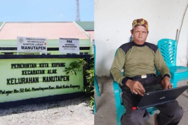 Bangunan Kantor Lurah Manutapen dan Ketua LPM Kelurahan Manutapen Samuel Hauteas. (foto : yandry/kupangterkini.com)