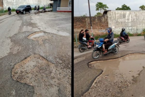 Ruas Jalan GOR Flobamora, Oepoi kondisinya berlubang dan digenangi air bila turun hujan (foto: andi/kupangterkini.com)