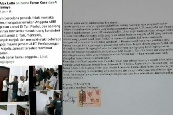Postingan Alex Luttu soal tindak kekerasan anggota TNI – AU yang sempat viral, surat klarifikasi dan permintaan maaf atas postingan tersebut. (tangkapan layar facebook)