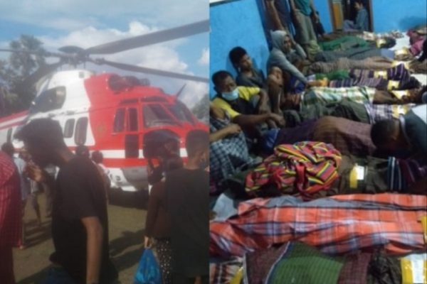 Helikopter jenia Puma yang mengangkut Jokowi ke Lapangan Desa Nobo dan warga korban bencana di lokasi pengungsian. (ist)