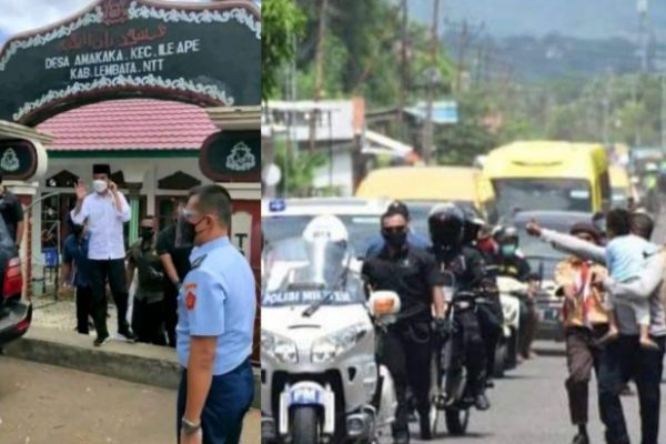 Jokowi selepas dari Masjid Babul Hidayah Desa Amalak kecamatan Ile Ape, Lembata dan disambut warga.