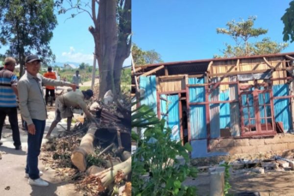 Lurah Oebufu, Zet Batmalo dan Rumah Warga Oebufu yang terdampak badai siklon seroja (yandry/kupangterkini.com.)