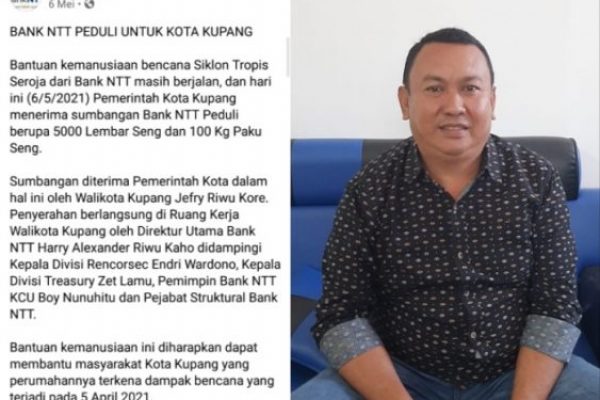 Tangkapan layar saat bank NTT saat memberikan bantuan (6/5) lalu serta Jabir Marolla saat memberikan komentar terkait bantuan tersebut (yandry/kupangterkini.com)