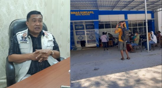 Agus Ririmasse, Plt kepala dinas Dukcapil Kota Kupang serta warga yang mengantri ingin mengurus pembuatan KTP serta administrasi lainnya. (yandry/kupangterkini.com)