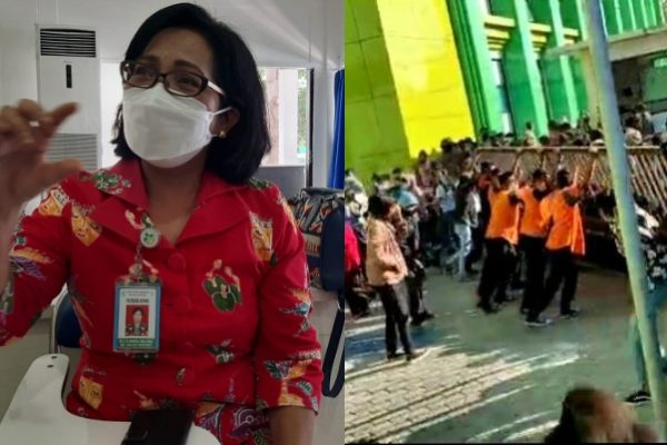 Direktur Poltekkes Kementkes Kupang, Dr. R H Kristiani serta warga yang berkerumun dihalaman poltekkes. (yandry/kupangterkini.com)