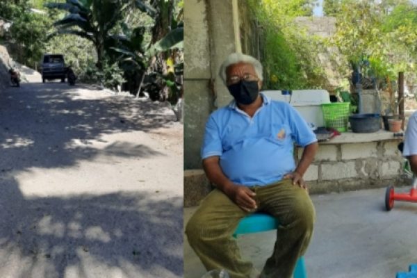 Jalan Cak Malada di kelurahan Fontein yang menjadi permasalahan warga serta Ketua LPM, John Mandolla bersama tokoh masyarakat kelurahan Fontein, Benyamin Lawa. (yandry/kupangterkini.com)
