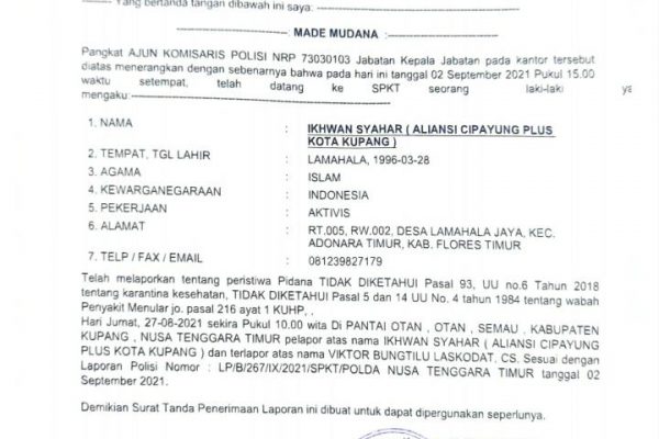 Laporan polisi Aliansi Cipayung (ist)