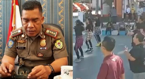 Rudi Abubakar, kepala satpol pp kota Kupang serta kerumunan pada kegiatan zumba massal (yandry/Kupangterkini.com)
