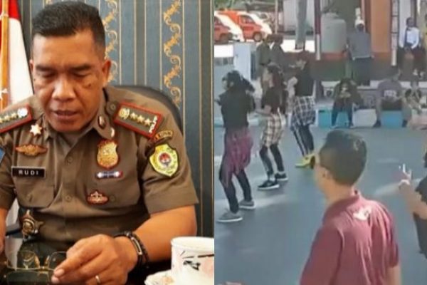 Rudi Abubakar, kepala satpol pp kota Kupang serta kerumunan pada kegiatan zumba massal (yandry/Kupangterkini.com)