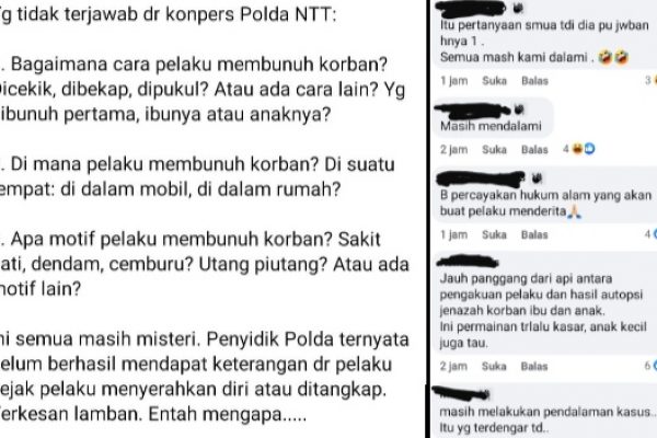 Tangkapan layar berbagai komentar serta tanggapan netizen setelah rilis pers yang dilaksanakan Polda NTT