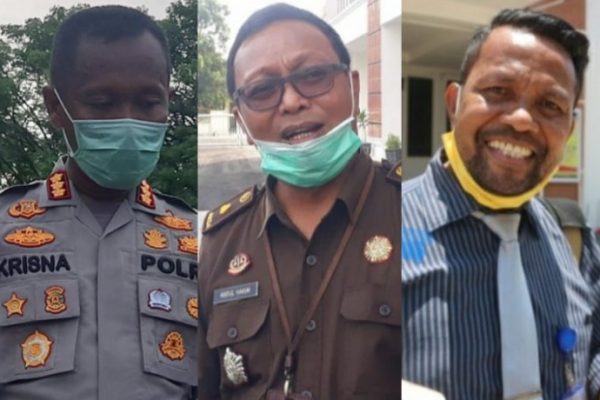 Kabid Humas Polda NTT Kombes Pol Rishian Krisna (kiri), Kasi Penkum Kejati NTT, Abdul Hakim SH (tengah) dan Pengacara tersangka RB, Benny Taopan SH MH. (ist)