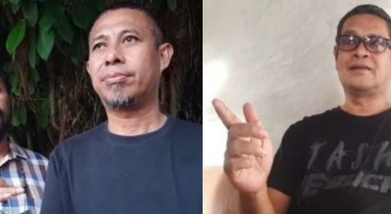 Ketua tim penasehat hukum Randy Badjideh, Yance Thobias Mesah bersama Benny Taopan serta Buang Sine (yandry/kupangterkini.com)