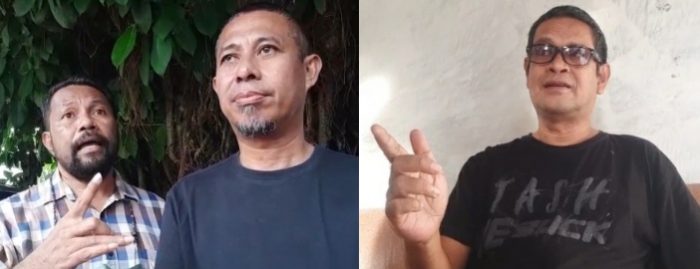 Ketua tim penasehat hukum Randy Badjideh, Yance Thobias Mesah bersama Benny Taopan serta Buang Sine (yandry/kupangterkini.com)