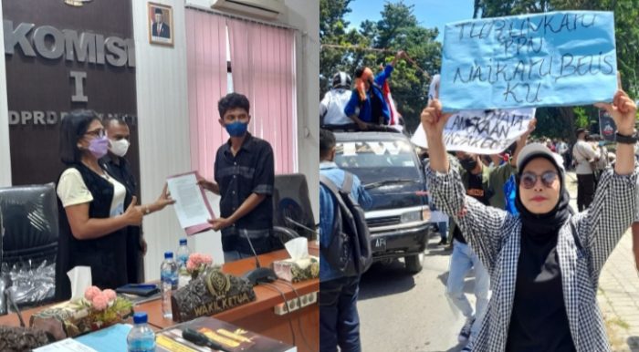 Wakil Ketua Komisi I DPRD NTT, Ana Waha Kolin saat menerima perwakilan Amara serta pendemo saat menunjukkan bentuk protes terhadap pemerintah (yandry/kupangterkini.com)