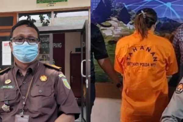 Kasi Penkum Kejati NTT, Abdul Hakim serta tersangka Ira Ua saat ditampilkan dalam sesi jumpa pers (yandry/kupangterkini.com)