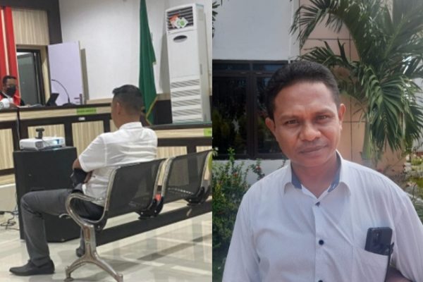 Yance Thobias Messah saat mengikuti sidang putusan Sela serta Penasehat hukumnya, Leo Lata Open (yandry/kupangterkini.com)