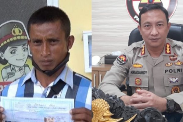 Melkianus Dami, kakak kandung Paulus Dami ketika melapor ke Polda NTT serta Kabid Humas Polda NTT, Kombes Pol Ariasandy (yandry/kupangterkini.com)