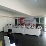 Suasana konnferensi pers persiapan penyelenggaraan puncak Musyawarah Rakyat (Musra) di Istora, Minggu (14/05/23).