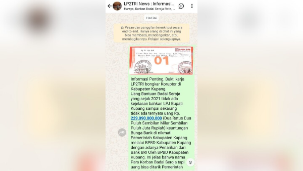 tangkapan layar postingan Hendrikus Djawa terkait dana bantuan seroja