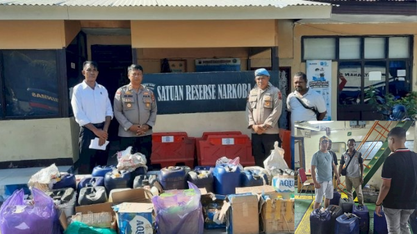 Polisi mengamankan ratusan liter miras ilegal dari Kiser, Maluku Barat Daya (ist)