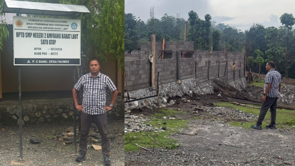 Kajari Yupiter Selan saat ke lokasi proyek pembangunan ruangan sekolah di Soliu (dok pribadi) Kajari Yupiter Selan saat ke lokasi proyek pembangunan ruangan sekolah di Soliu (dok pribadi)