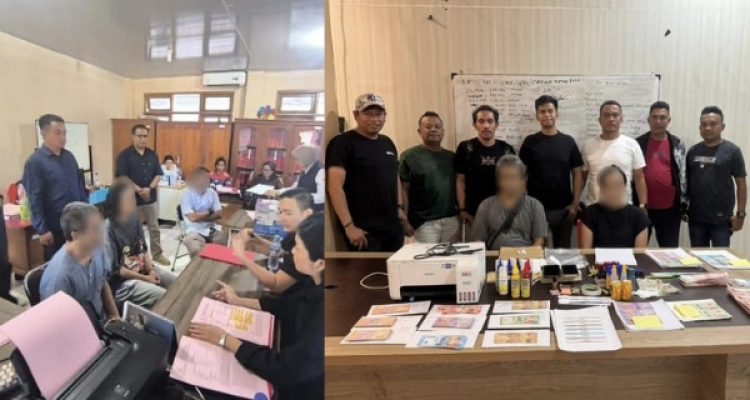 Pasutri tersangka pembuatan dan mengedarkan uang palsu di kota kupang saat dilimpahkan ke Kejaksaan (ist)