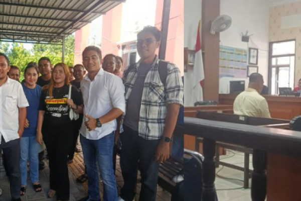 Rian Van Frits Kapitan bersama keluarga Mokris Lay serta suasana dalam ruang sidang (yandry/kupangterkini.com)