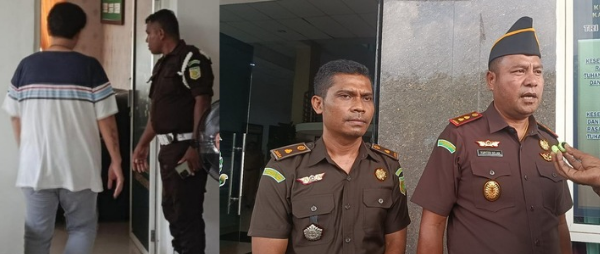 Rudy Angkari saat akan diperiksa Jaksa serta Kajari Yupiter Selan & Kasi Pidaus Andrew Keya (yandry/kupangterkini.com)