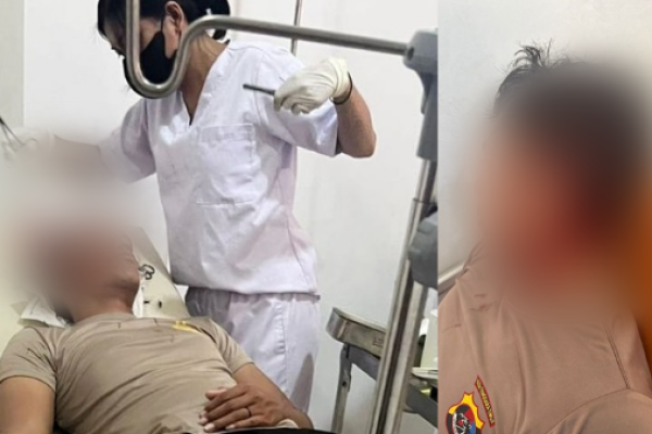 Kedua anggota polisi yang terkena lemparan batu massa aksi mengalami luka pada bagian kepala (ist) Kedua anggota polisi yang terkena lemparan batu massa aksi mengalami luka pada bagian kepala (ist)