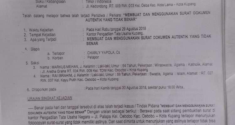 Laporan Polisi yang sejak 2018 lalu