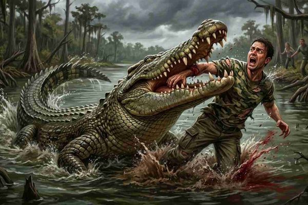 ilustrasi digigit buaya ilustrasi digigit buaya