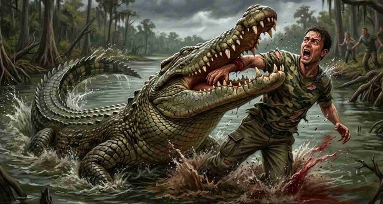 ilustrasi digigit buaya