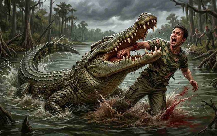 ilustrasi digigit buaya