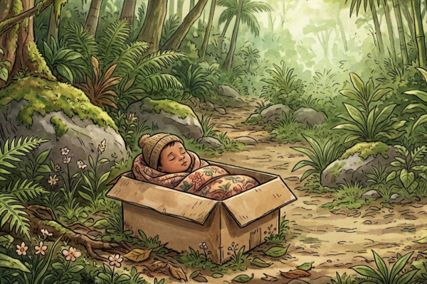 Ilustrasi penemuan bayi di hutan (gemini ai) Ilustrasi penemuan bayi di hutan (gemini ai)