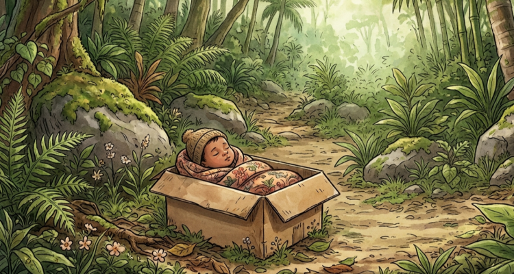 Ilustrasi penemuan bayi di hutan (gemini ai) Ilustrasi penemuan bayi di hutan (gemini ai)