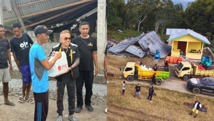 Andy Opa Gaul saat menyalurkan bantuan kepada korban gempa (ist)