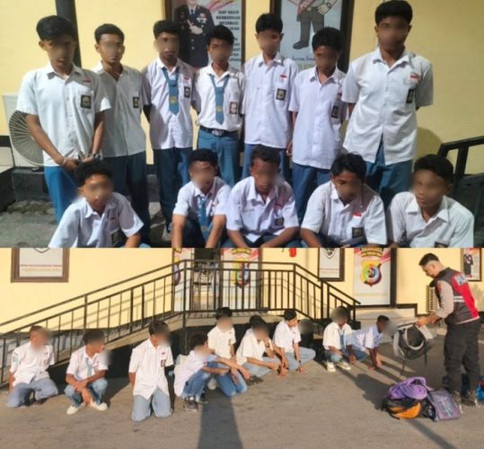 Para siswa yang terlibat tawuran setelah diamankan pihak Polresta Kupang Kota