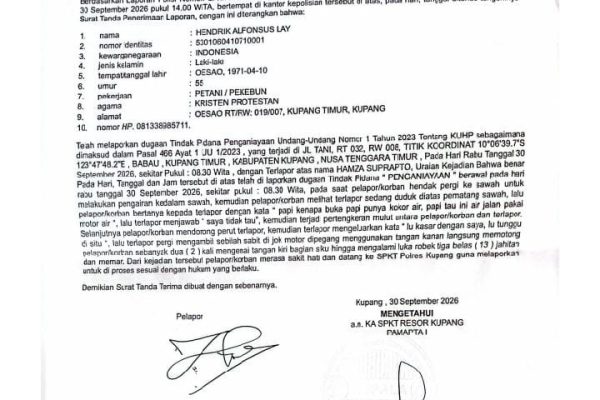 Laporan Polisi yang dibuat korban di Polres Kupang (tangkapan layar)