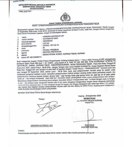 Laporan Polisi yang dibuat korban di Polres Kupang (tangkapan layar)